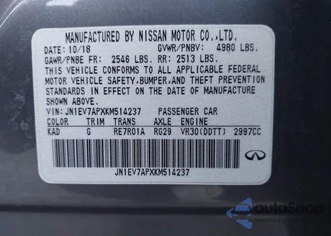 2019 Infiniti Q50 3.0T Luxe from USA, damaged, VIN JN1EV7APXKM514237